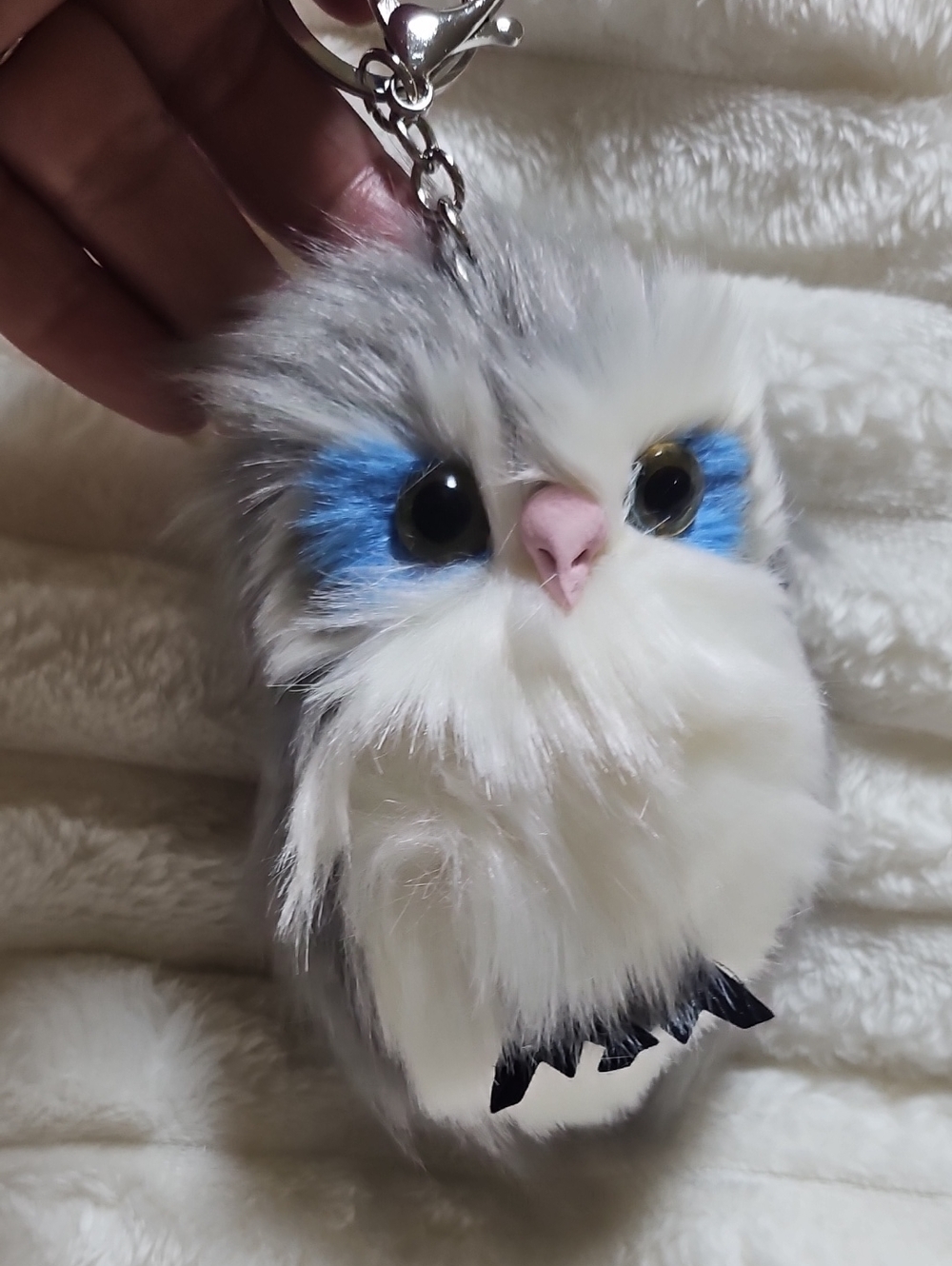 Plush Owl Keychain with Blue Eye Accents. NWOT